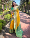 Indiehaat | Soft Silk Floral Border Contrast Zari Woven Yellow Saree