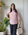 Indiehaat | Pure Cotton Peplum Top Pink Blockprinted