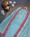 Indiehaat|Kota Doria Gota Patti Blue Suit(Top+Bottom+Dupatta)