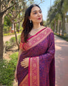 Indiehaat | Soft Kashmiri Silk Zari Woven Contrast Violet Saree