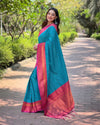 Indiehaat|Paithani Silk Zari Woven Contrast Blue & Pink Saree