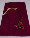 Indiehaat | Pure Cotton Kota Doria Wine Saree Embroidered