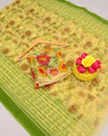 Jasmine Yellow Kota Doria Kalamkari Saree|Blouse Piece|Indiehaat