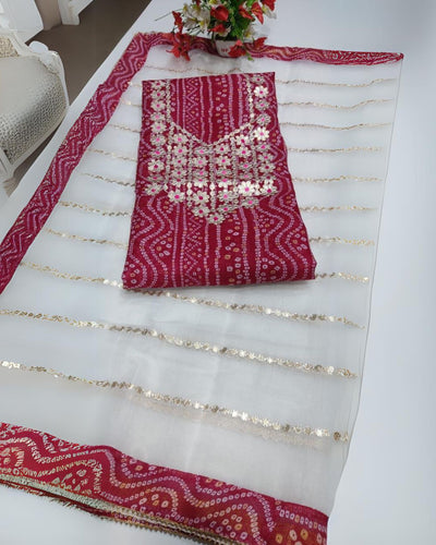 Charming Dark Pink Gota Patti Suit | Kota Doria | IndieHaat