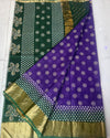 Indiehaat | Craft Couture Kota Doria Block Print Purple & Green Saree