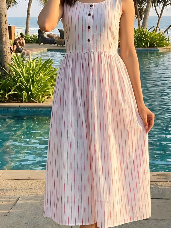 Crisp Pure Cotton White Ikkat Dress