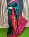Indiehaat | Paithani Silk Meenakari Buti Embroidery Saree Green