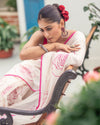 Indiehaat | Mul Cotton Printed Saree White & Red