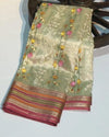 Indiehaat | Banarasi Tissue Silk Beige Embroidered Saree