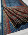 Indiehaat | Chanderi Silk Ajrakh Print Saree Blue