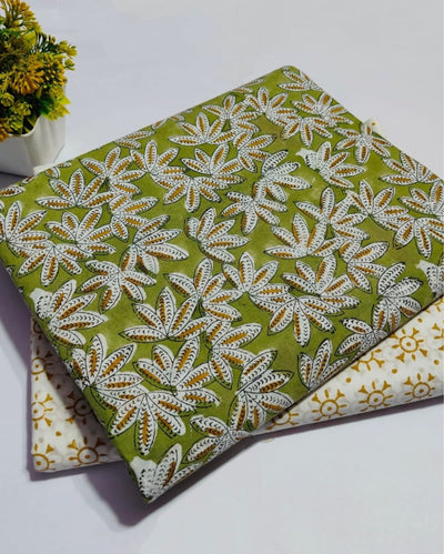 Indiehaat | Blockprinted Cotton Suit (Top & Bottom) Green