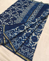 Indiehaat | Indigo Blockprint Pure Chanderi Silk Saree | Elegance in Blue