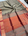 Indiehaat | Maheshwari Silk Heavy Pallu Gray Saree | Elegant