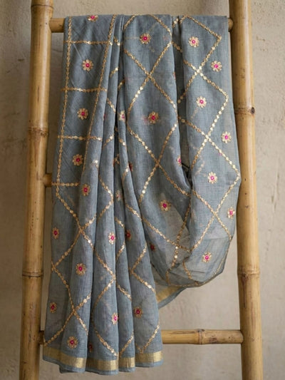 Pankhudi Gota Patti Gray Kota Cotton Saree