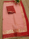 Gilded Grace Kota Cotton Gota Patti Saree Light Peach