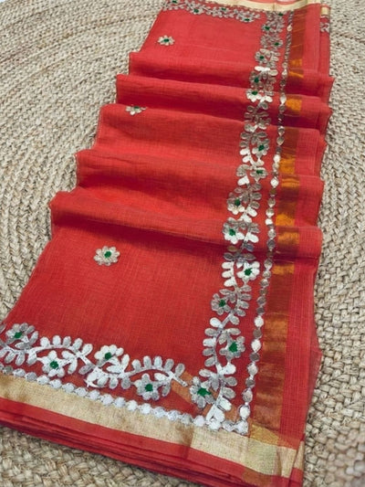 Gilded Grace Kota Cotton Gota Patti Red Saree