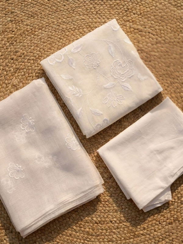 Kashidakari Kota Doria Embroidered Ivory White Suit