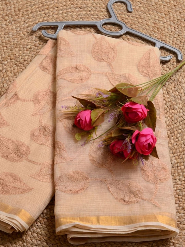 Pankhudi Kota Doria Gentle Peach Saree Embroidered