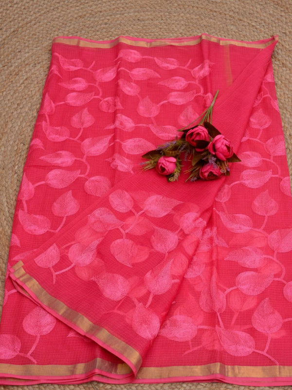 Pankhudi Kota Doria Sweet Pink Saree Embroidered