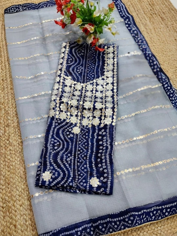 Glimmering Resolution Blue Kota Dori Suit (Top+Bottom+Dupatta)