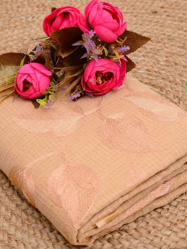 Pankhudi Kota Doria Cozy Peach Saree Embroidered