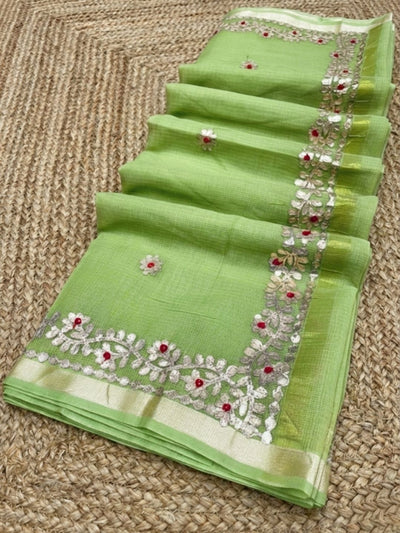 Gilded Grace Kota Cotton Gota Patti Green Saree