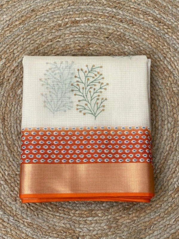 Craft Couture Blockprinted Kota Doria White & Red Saree