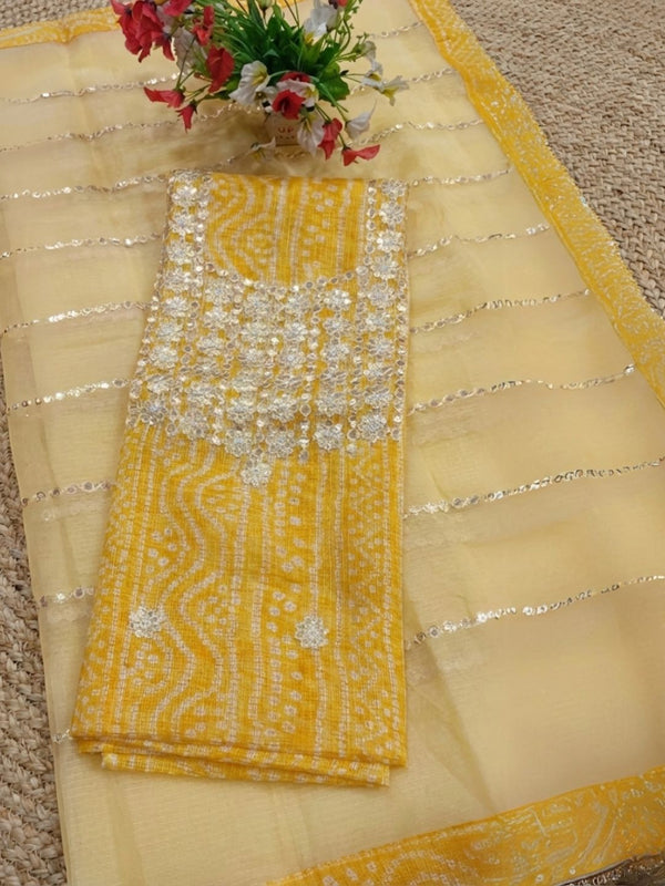 Glimmering Orange Kota Dori Suit (Top+Bottom+Dupatta)