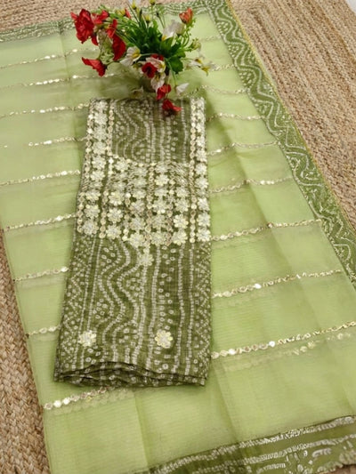 Glimmering Moss Green Kota Dori Suit (Top+Bottom+Dupatta)
