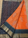 Craft Couture Blockprinted Kota Doria Orange & Black Saree
