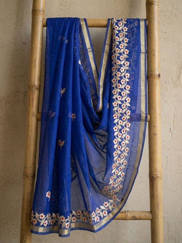 Pankhudi Kota Cotton Gota Patti Dark Blue Saree