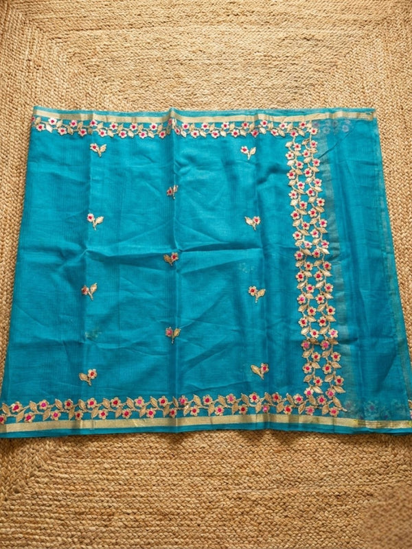 Pankhudi Kota Cotton Gota Patti Sky Blue Saree