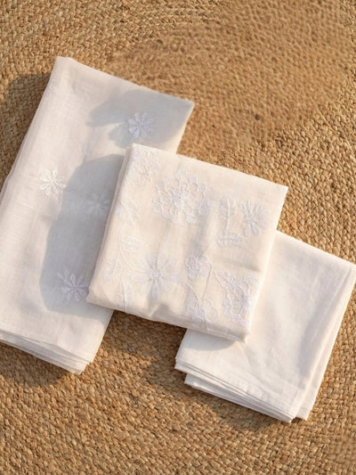 Kashidakari Kota Doria Soft White Embroidered Suit