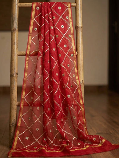 Pankhudi Gota Patti Passion Red Kota Cotton Saree