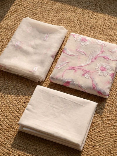 Kashidakari Kota Doria Embroidered Linen White Suit