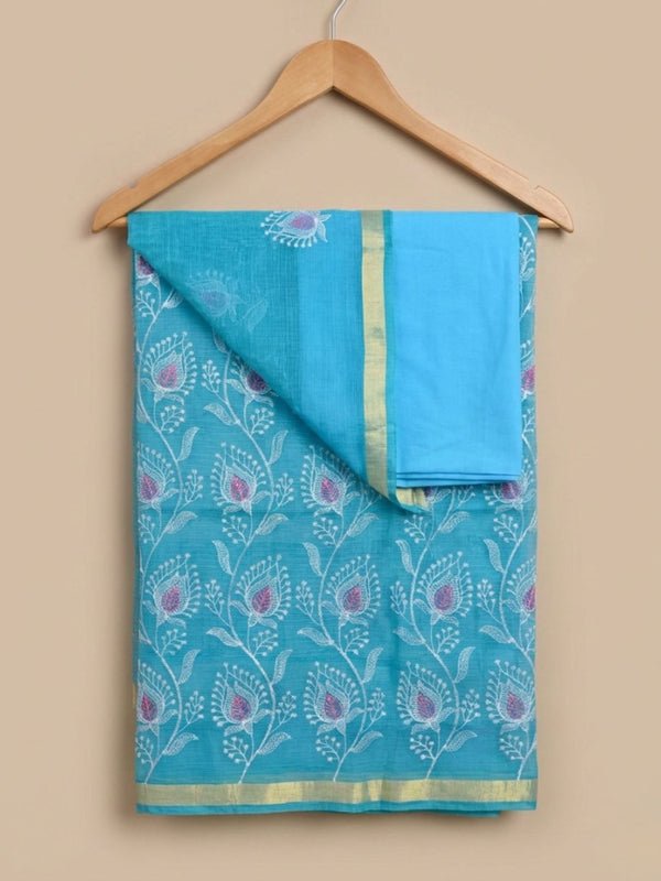 Kashidakari Embroidered Kota Doria Sky Blue Suits
