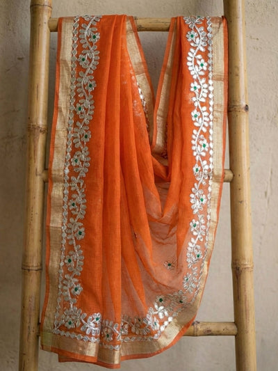 Gilded Grace Kota Cotton Gota Patti Orange Saree