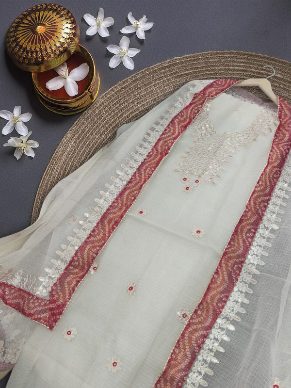 Glimmering Kota Doria Gota Patti Bright White Suit