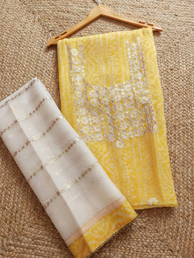 Glimmering Sunflower Yellow Kota Dori Suit (Top+Bottom+Dupatta)