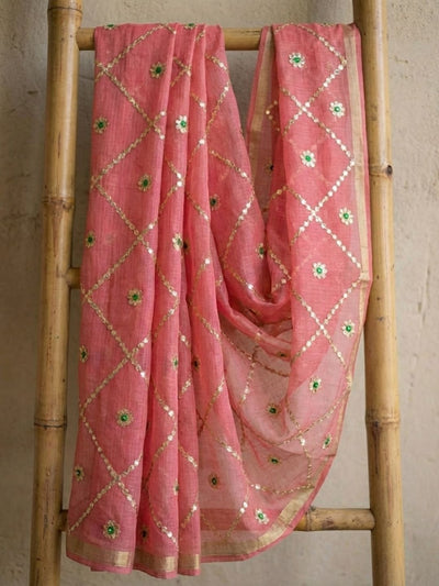 Pankhudi Gota Patti Peach Kota Cotton Saree