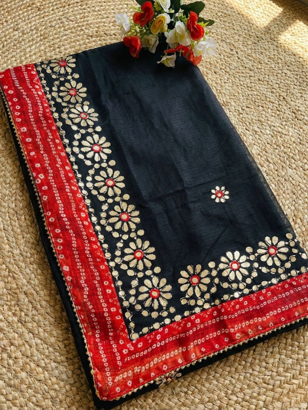 Gilded Grace Kota Cotton Gota Patti Saree Black