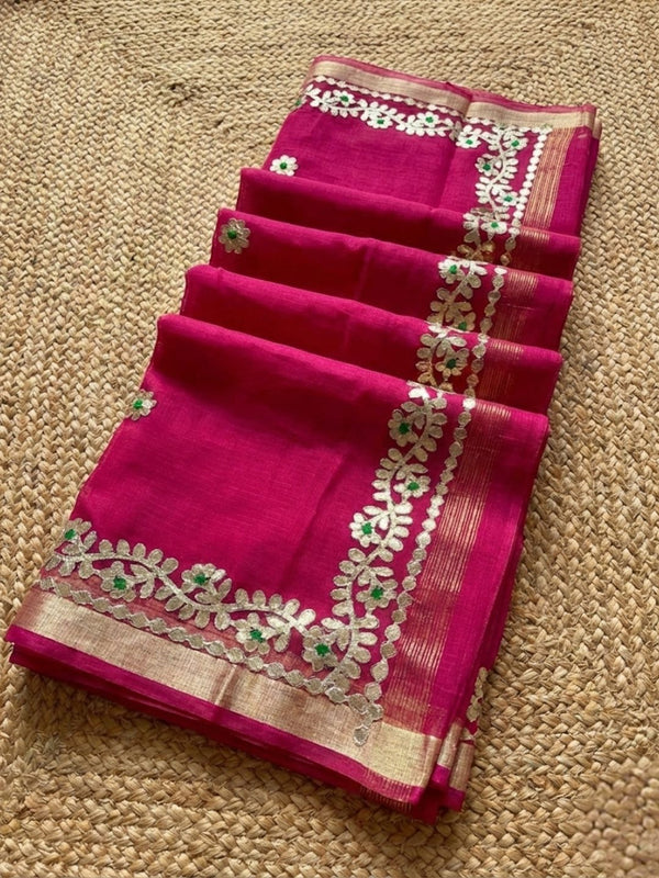 Gilded Grace Kota Cotton Gota Patti Dark Pink Saree