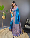 Indiehaat | Soft Silk Contrast Zari Woven Blue Saree