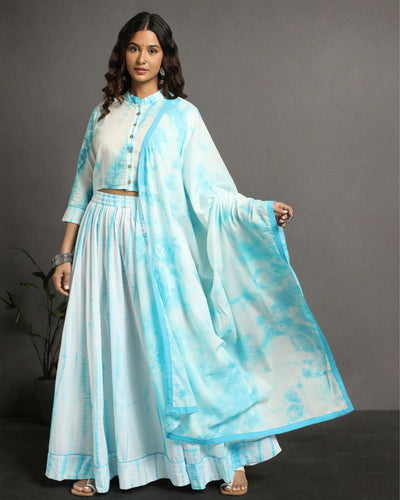 Indiehaat | Shibori Cotton White Stitched Lehanga