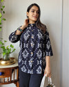 Indiehaat | Kanchi Cotton Peplum Tops Intense Black BlockPrinted