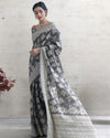 Indiehaat | Banarasi Silk Chikankari Weaving Gray Saree