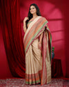 Indiehaat | Banarasi Silk Brocade Weaving Beige Saree