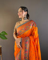 Indiehaat | Meenakari Yeola Paithani Silk Zari Woven Orange Saree