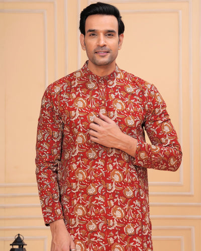 Indiehaat | BlockPrinted Cotton Kurta Pyjama Red