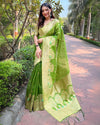 Indiehaat | Organza Floral Rainbow Zari Woven Green Saree